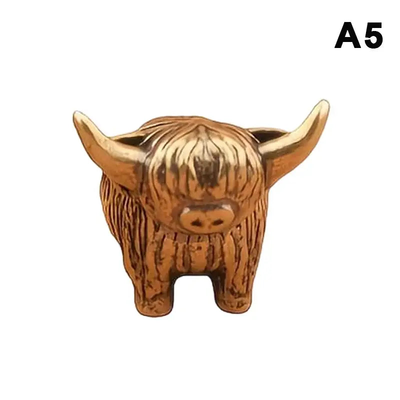 Handmade Vintage Highland Cow Figurine Solid Brass Mini Lucky Qme A5