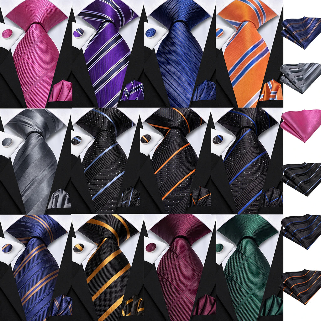 Hi-Tie Rose Pink Stiped Plaids Purple Blue Mens Necktie Handkerchief Cufflinks for Tuxedo Accessory Classic Luxury Tie Man Gift Qme