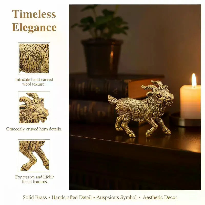 Brass Goat Small Statue Desktop Ornaments Vintage Zodiac Animal Figurines Model Lucky Home Decorations Crafts Accessories Qme