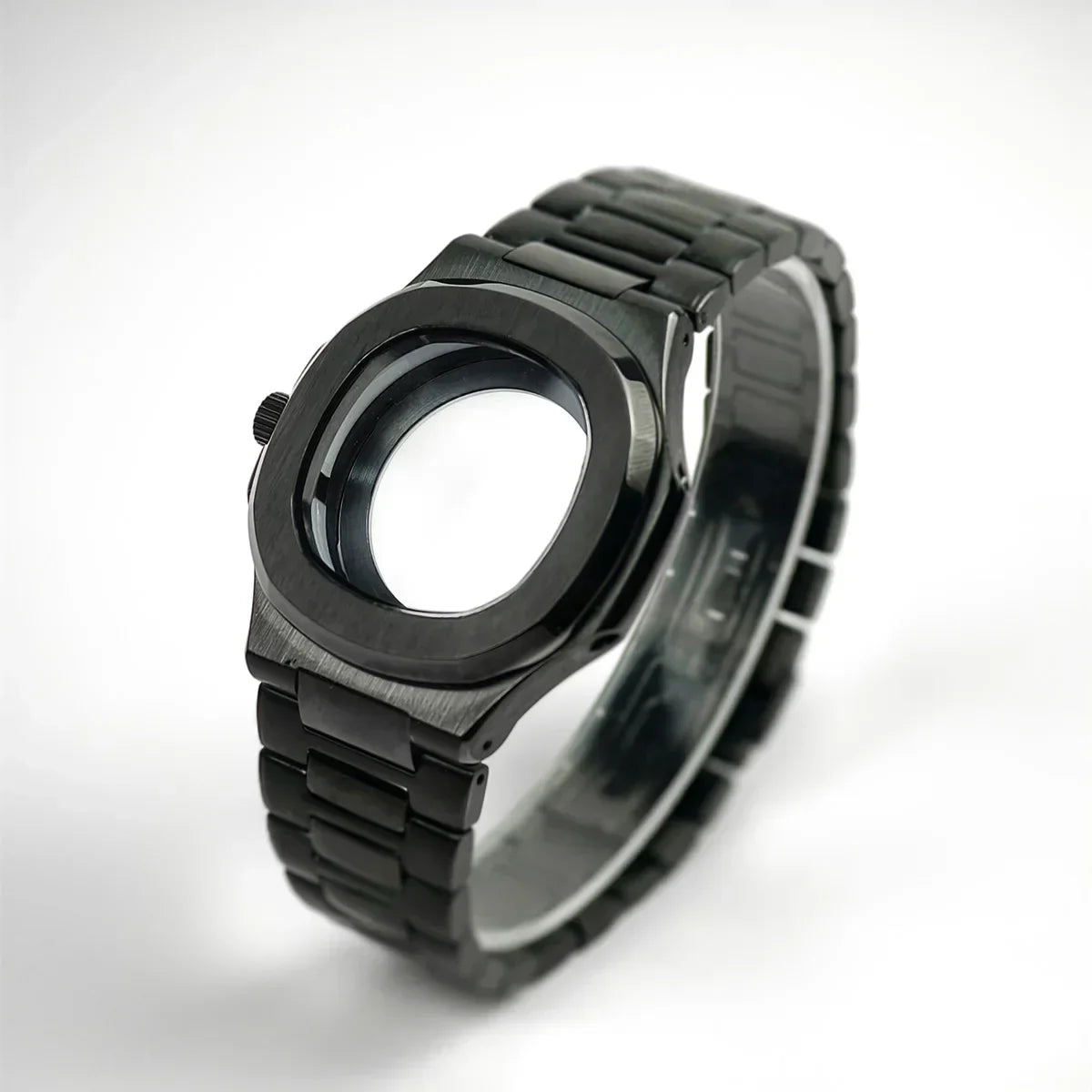 39.5mm Watch Cases Watchband Parts Sapphire Crystal Glass For Modified Nautilus nh34 nh35 nh36,38 Movement Dial Waterproof Qme Black Case Strap