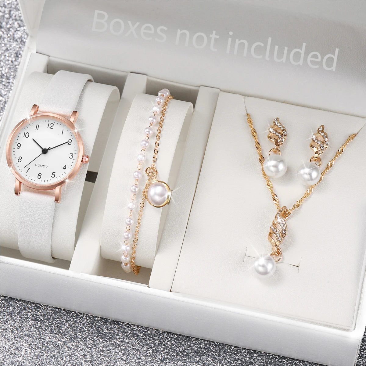 4 Pcs/Set Women's Casual Rome Fashion Quartz Watch Analog Plutonium Leather Wrist Watch & Jewelry Set, Gift For Her Mother Qme
