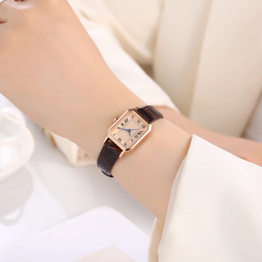 New women's watch with retro Roman blue needle scale design, simple and fashionable square watch, quartz watch Qme 2