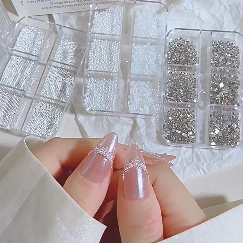 6 Grids Mini Pearl Nail Beads 0 6- Silver Stainless Jewelry Metal Qme