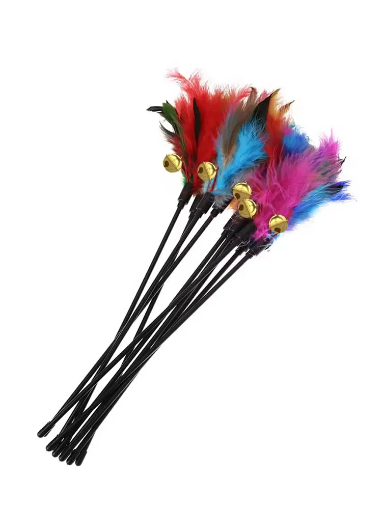 5pcs/set Cat Interactive Wand Colorful Feather Chicken Feather Cat Stick Bell Portable Creative Fashion Novelty Pet Cat Supplies Qme MULTICOLOR