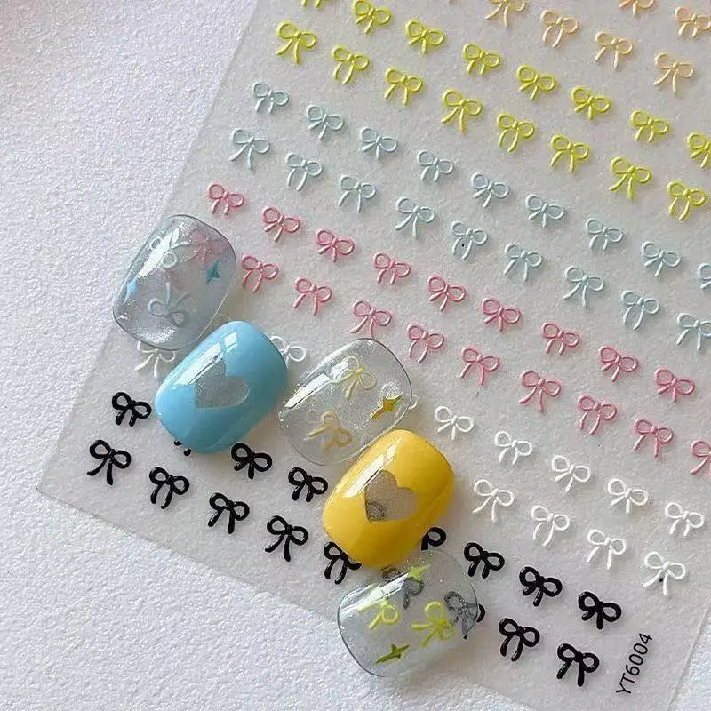 3D Mini Bow Nail Art Stickers Self Adhesive Multicolor Lovely Qme