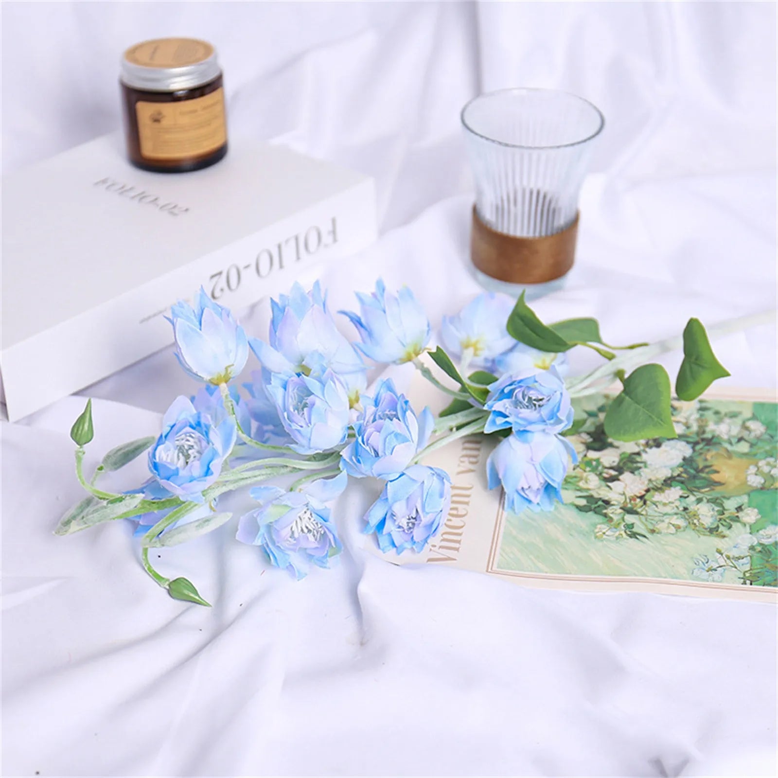 Artificial Flowers with Stem Holiday Party Wedding Decorative Fake Cake Flowers Bouquets Home Decor Mother's Day Festive Gift Qme Light Blue
