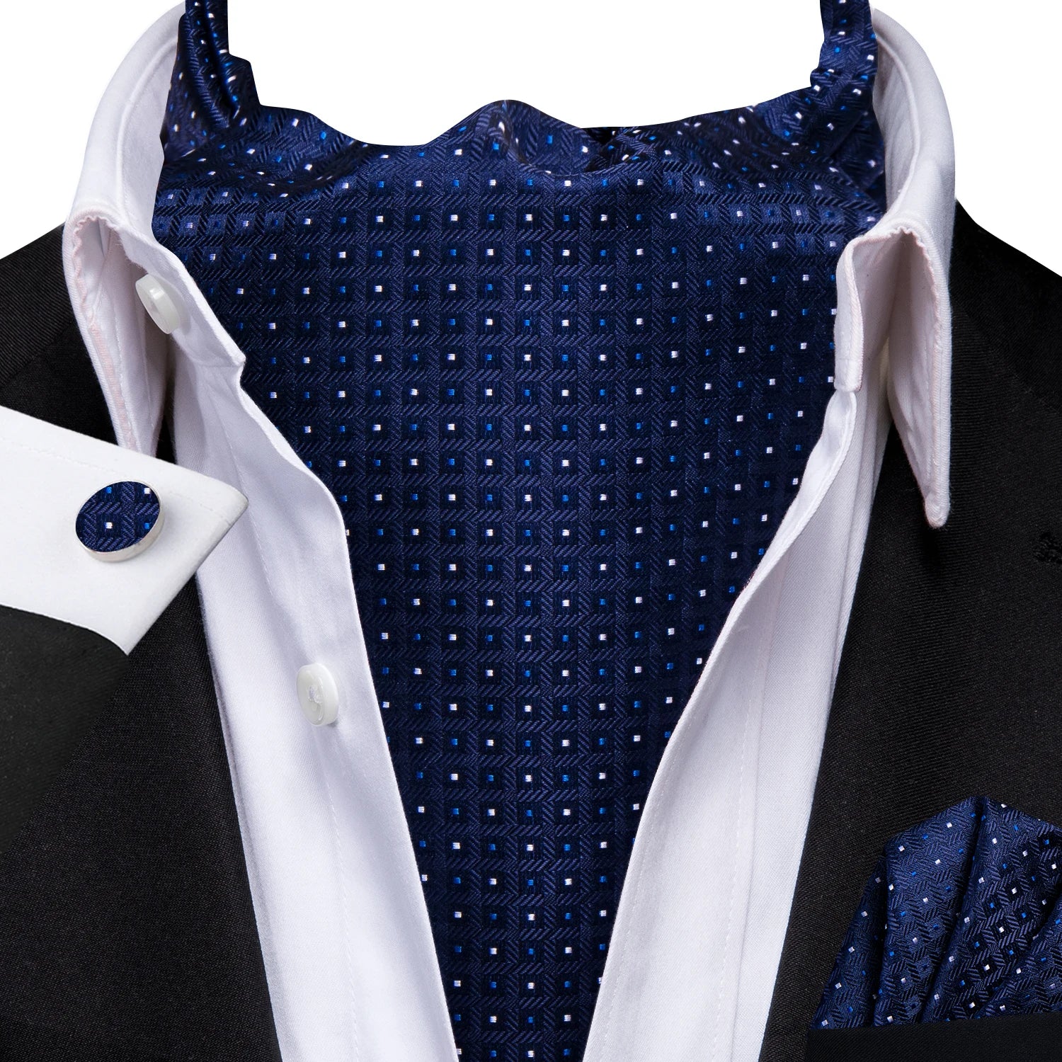 Mens Blue Floral Stripes Cravat Ascot Pocket Square Cufflinks Wedding Qme LDAS1142