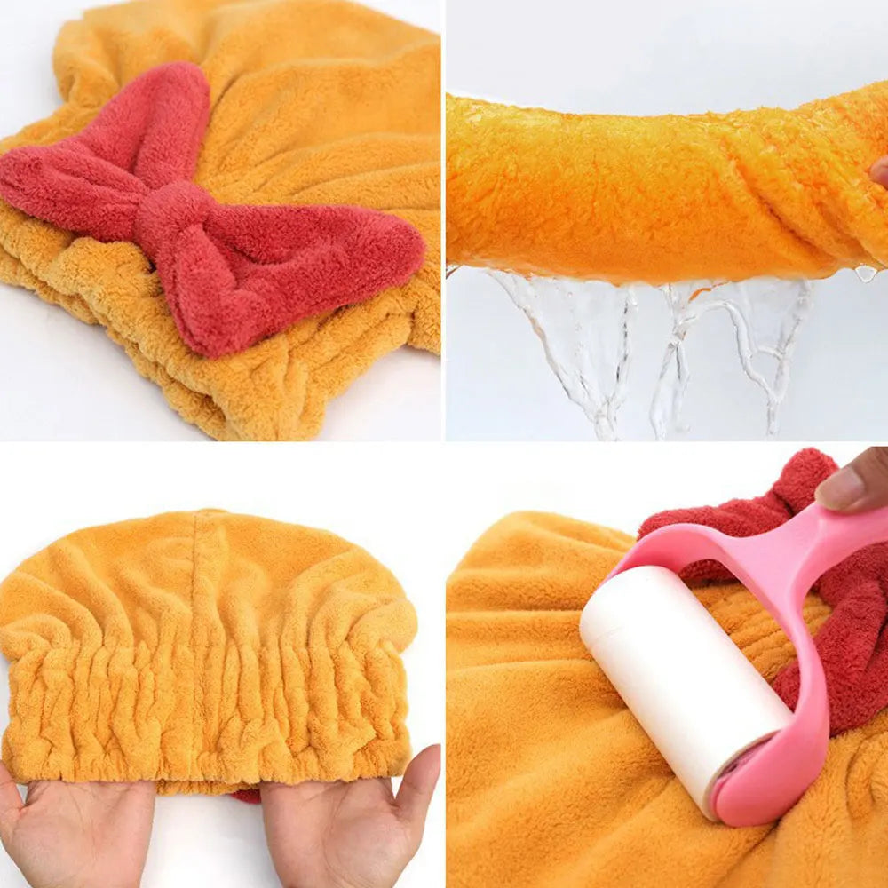 Dry Hair Cap Cute Bow Velvet Towel Ladies Super Absorbent Quick Dry Head Wrap Towel Shampoo Bath Caps Bathroom Toiletries Qme