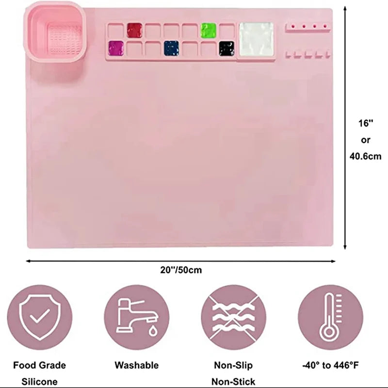 1PCS Silicone Painting Pad Brush Holder Crafts Silicone Pad Multifunctional Silicone Art Painting Art Clay Graffiti Mat Washable Qme