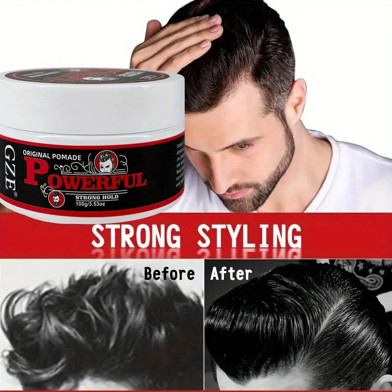 GZE Men's Pomade: Long-Lasting Hold & Shine, Frizz Control, Moisturizing Hair Gel. Natural Look Styling Wax for Dates & Work Qme
