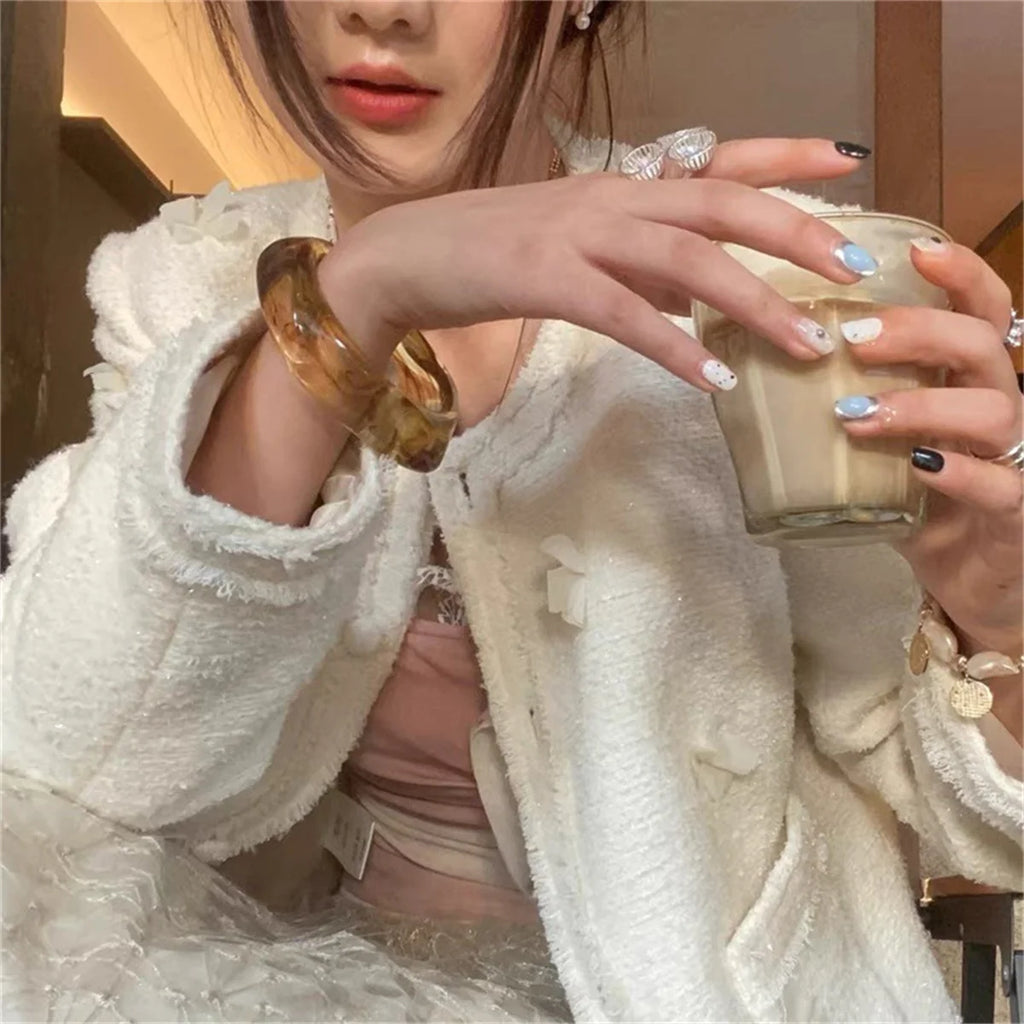 Y2k Coffee Irregular Acrylic Resin Chunky Bangles for Women on Hand Goth Geometric Metal Charm Bracelets Couple Jewelry Gift Qme