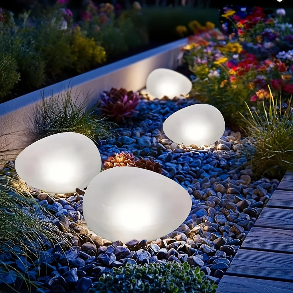 Solar Simulated Pebble Faux Stone Lawn Light LED Outdoor Garden Lamp Glowing Stone for Pathways Yard Garden Decoration Qme White