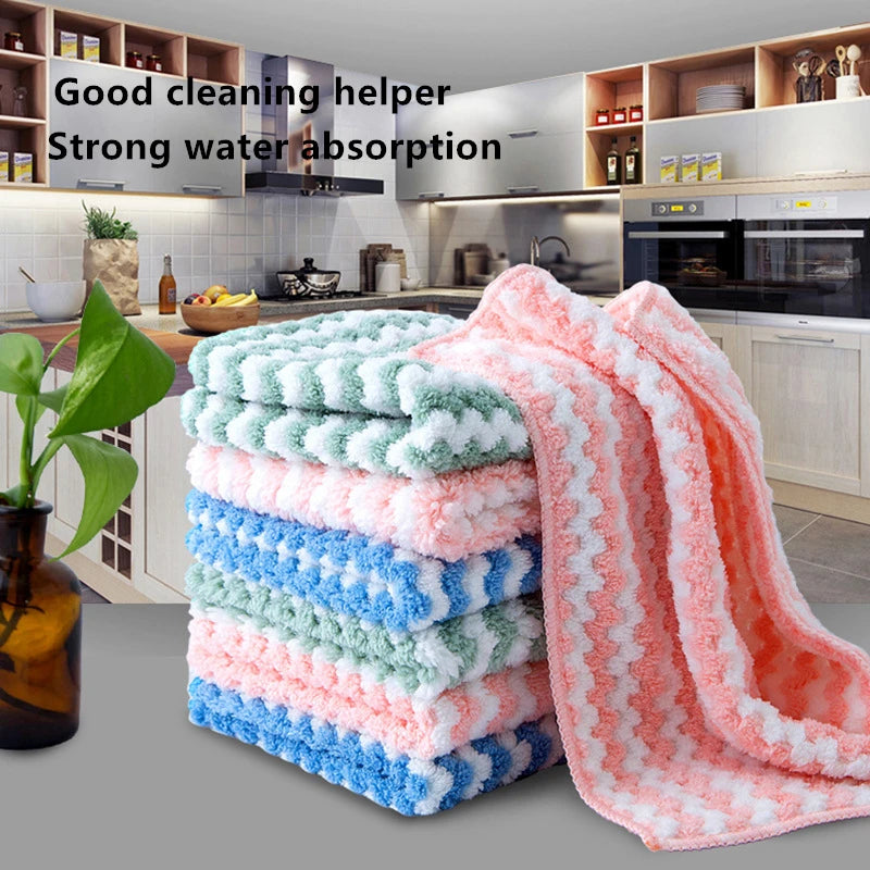 Microfiber Towel Absorbent Kitchen Cleaning Cloths Non-stick Oil Dish Towel Rags Napkins Tableware Household Cleaning Towel Tool Qme