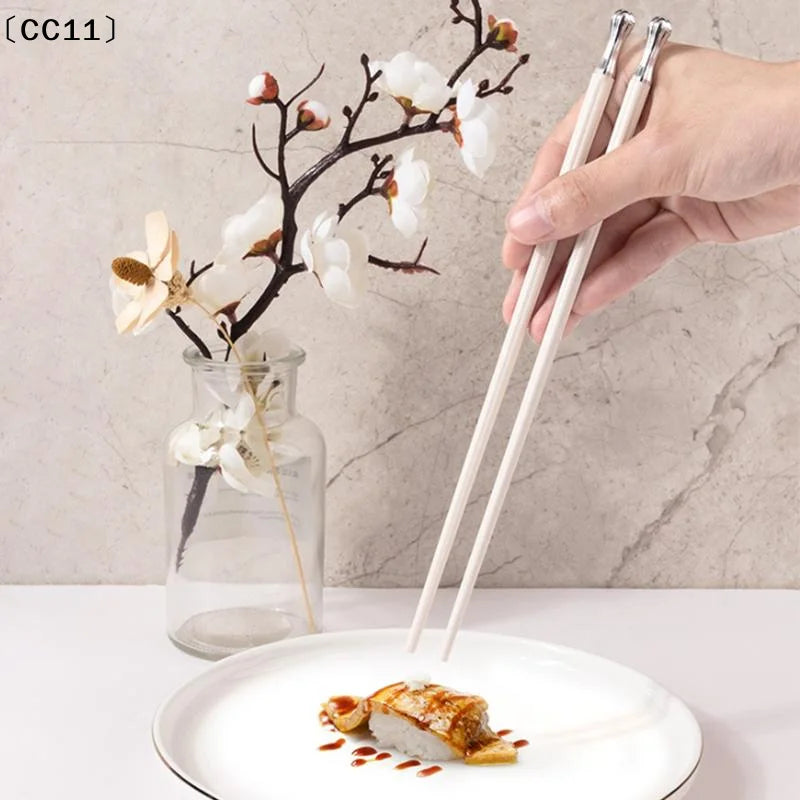 5 10Pairs White Gold Chopsticks Healthy Korean Sushi Sticks Reusable Qme