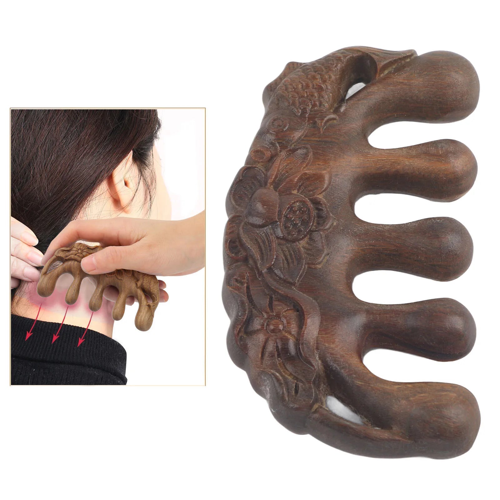 Meridian Wide Tooth Massage Comb Green Sandalwood Head Scalp Massage Comb for Neck Shoulder Hand Wooden Meridian Comb Qme