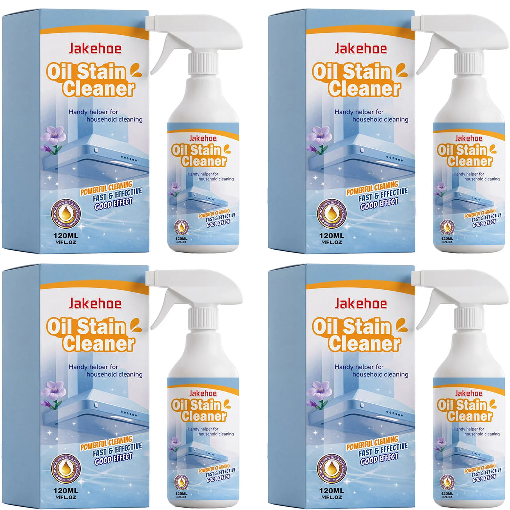 JAKEHOE Oil Stain Cleaner Spray Removing Tough Grease Polishing Restore Luster Fast-Acting Formula Heavy Duty Kitchen Degreaser Qme 4 x 120ml Boxed