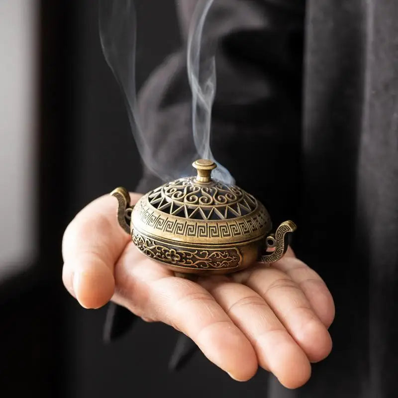 Retro Copper Incense Burner Incense Incense Burner Holder Bronze Vintage Incense Burner Charcoal Stove Luxury Stand IncenseMetal Qme