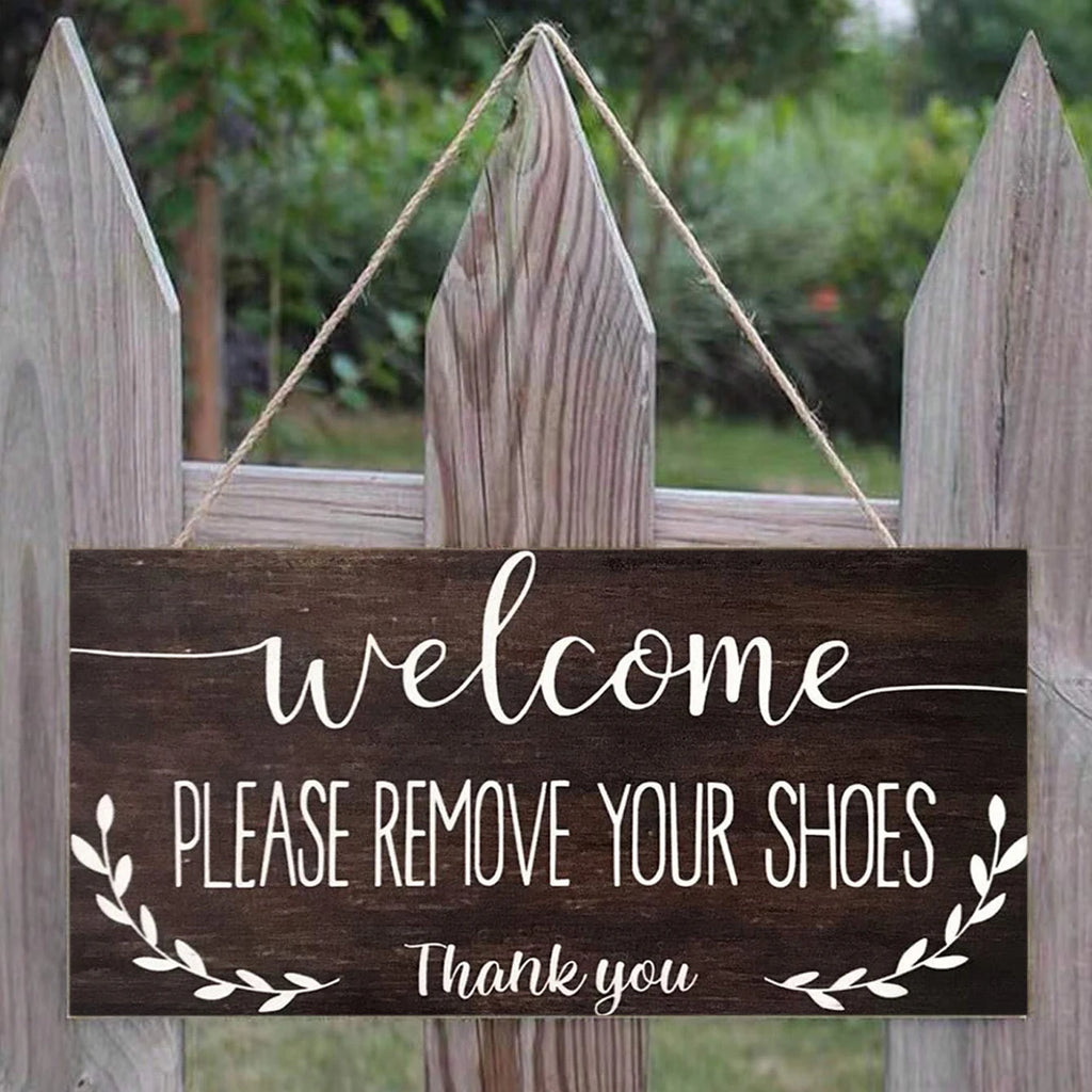 Rustic Welcome Please Remove Your Shoes Wall Hanging Decor Wood Art Plaques Sign Door Sign for Home Living Room Decor Qme M