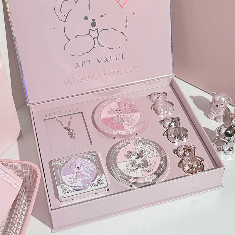 ART VALUE 7PC Makeup Sets Include 3 Colors Matte Lip Mud,1 Pressed Powder,1 Blush,1 Eyes Palette,1 Necklace Beauty Makeup Sets Qme