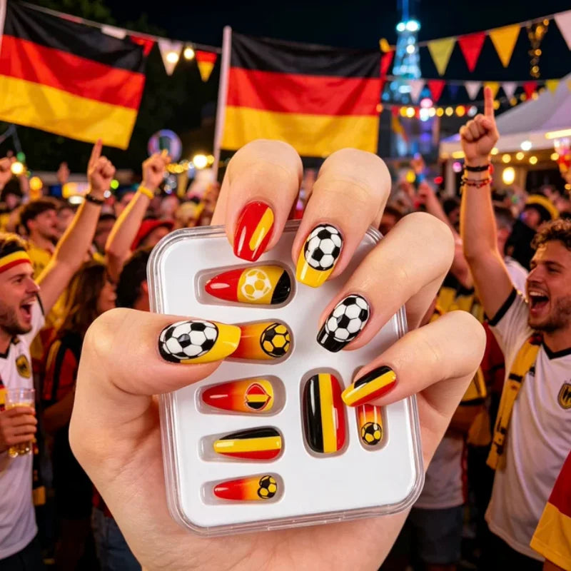 Germany Press On Nails Football Theme Fake Nails Waterproof Full Cover Nail Tips For Fans Qme