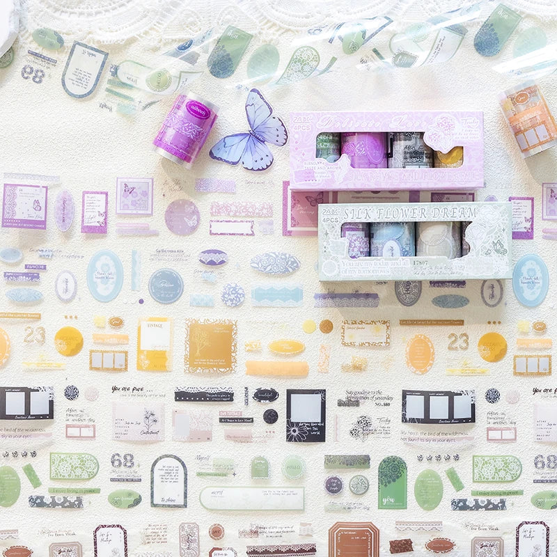 2m/4Rolls Cartoon Label Die cutting Tape Cute Literary INS Style Journal Handbook Tapes Creative DIY Dairy Collage Stationery Qme