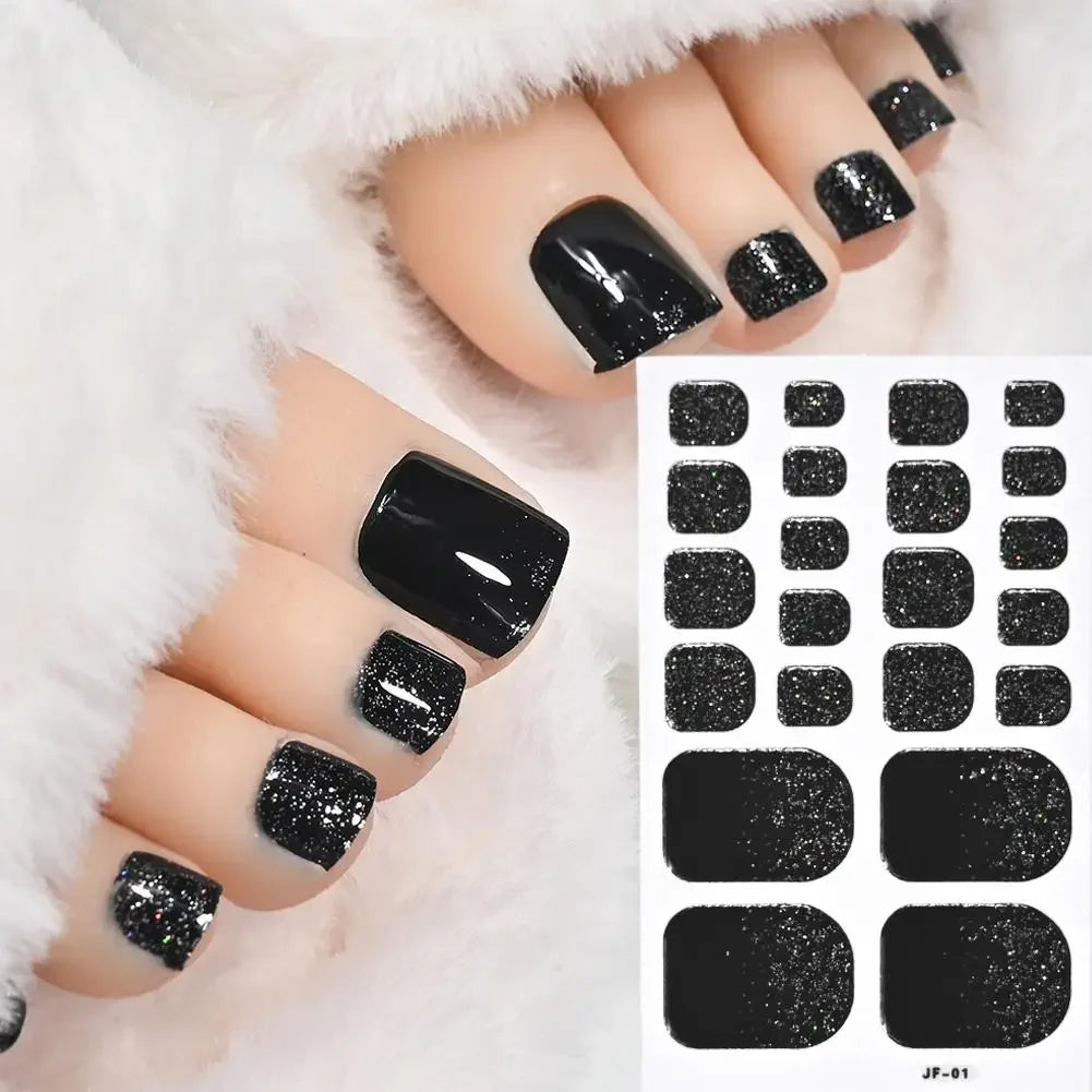 22Tips French Black Baking-free Toe Nail Stickers With Toenail Polish Patch Cover Decal Full Wraps Nail Glitter Art Long-La Y8P7 Qme A CN
