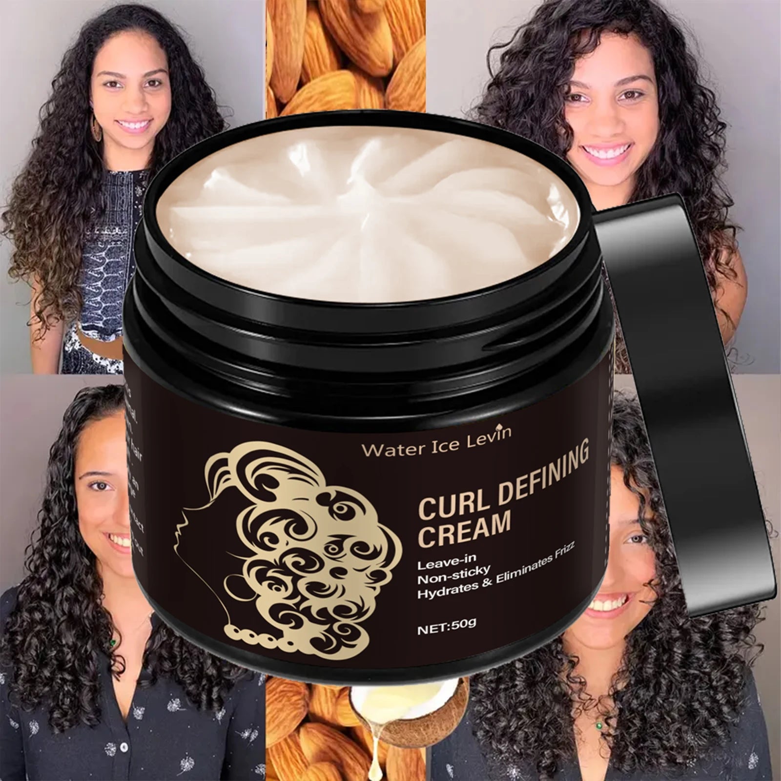 Travel-Size Curl Cream 50g - Coconut Oil Leave-In, Frizz Control & Definition, Non-Sticky for All Hair Types Qme