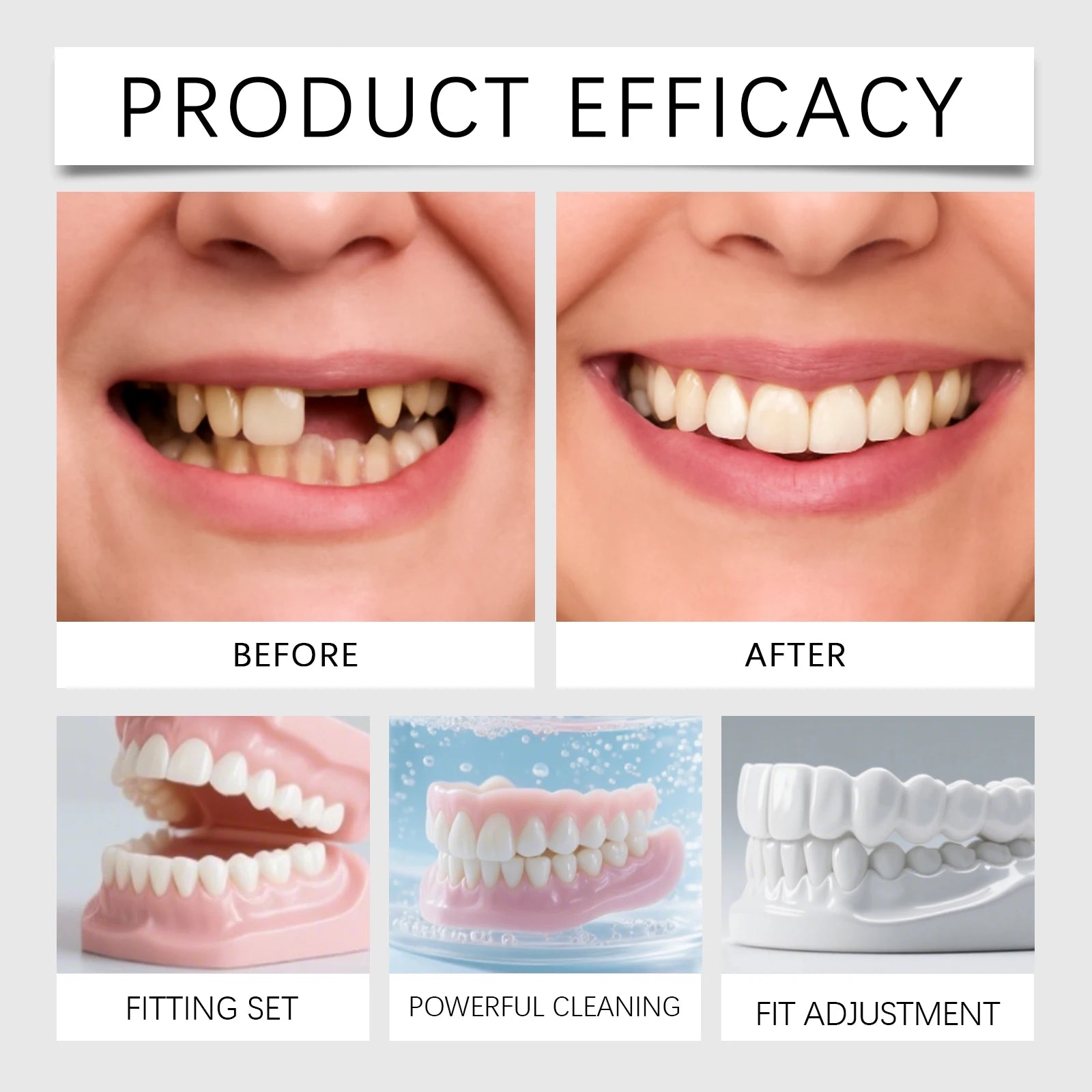 Natural Complete Dentures Temporary Repair Missing Broken Irregular Tooth Space Shrink Down Upper Lower False Teeth Full Set Qme