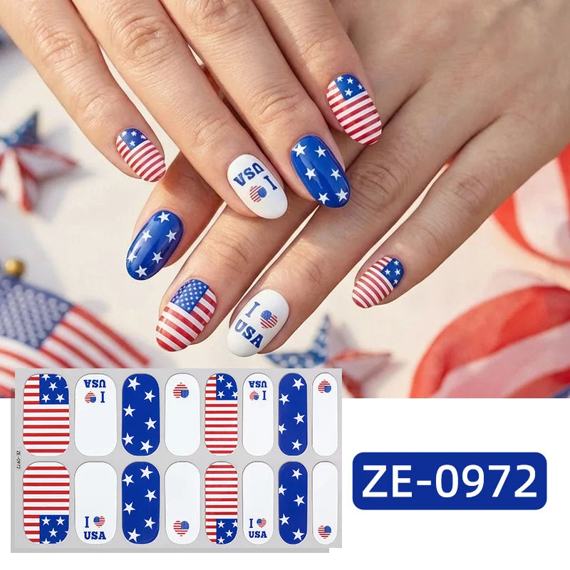 USA Flag Nail Stickers Shiny Star Glitter Design Self-adhesive Nail Decoration Independence Day Festival Nail Art Supplies Qme 0972