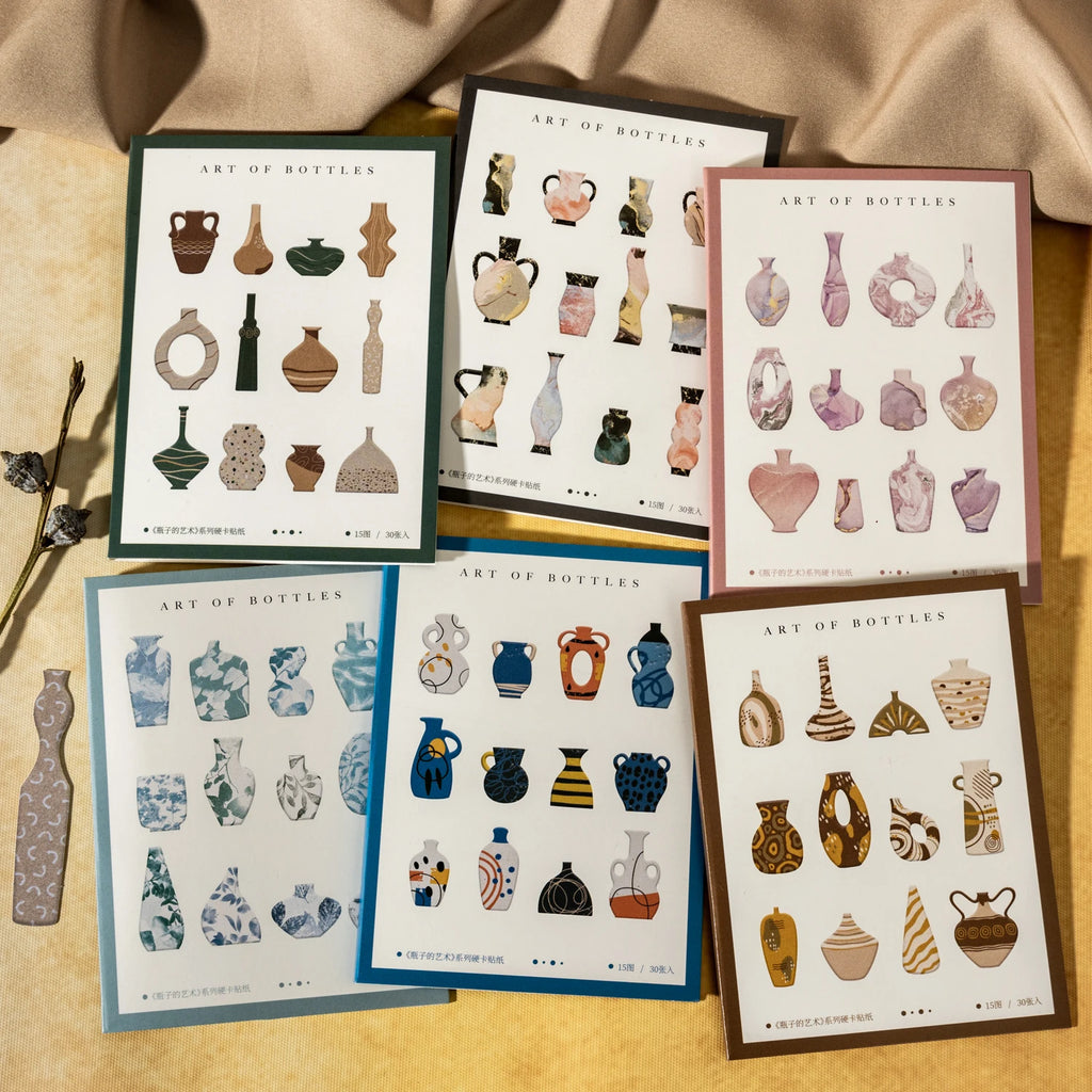 30 Sheets Bottle Art Theme Simulation Hard Card Stickers for DIY Scrapbooking Guitar Phone Case Notebook Decoration Qme