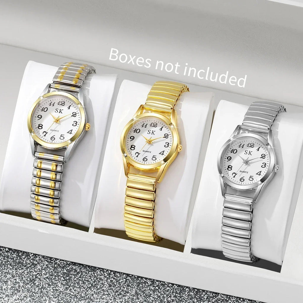 3 pçs/set relógios femininos moda pequeno mostrador liga elástica relógio de quartzo meninas reloj mujer (sem caixa) Qme