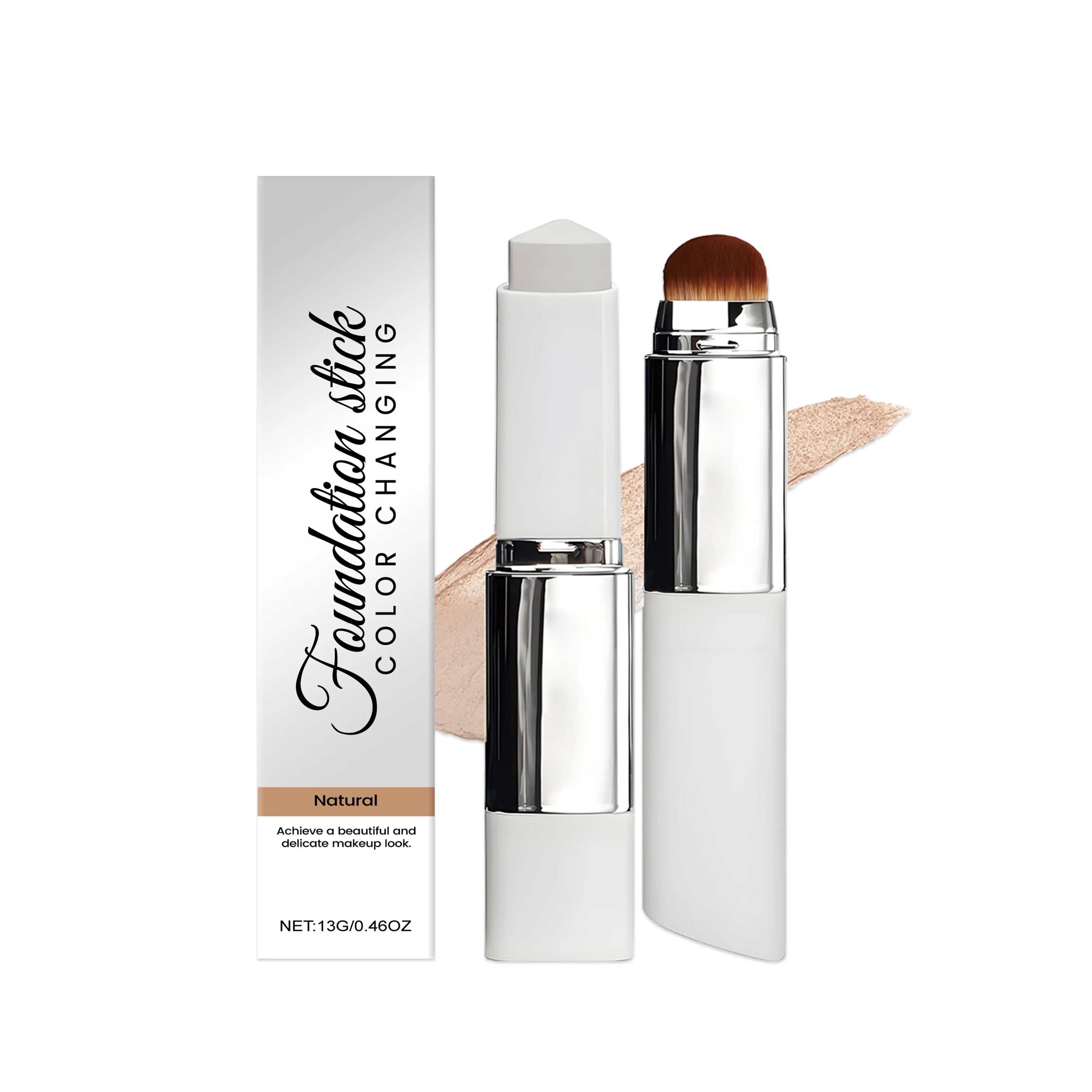 Foundation Make-Up Stick Double Head with Brush 3 Colors Lightweight Moisturizing Brighten Matte Concealer 2IN1 Foundation Stick Qme Natural