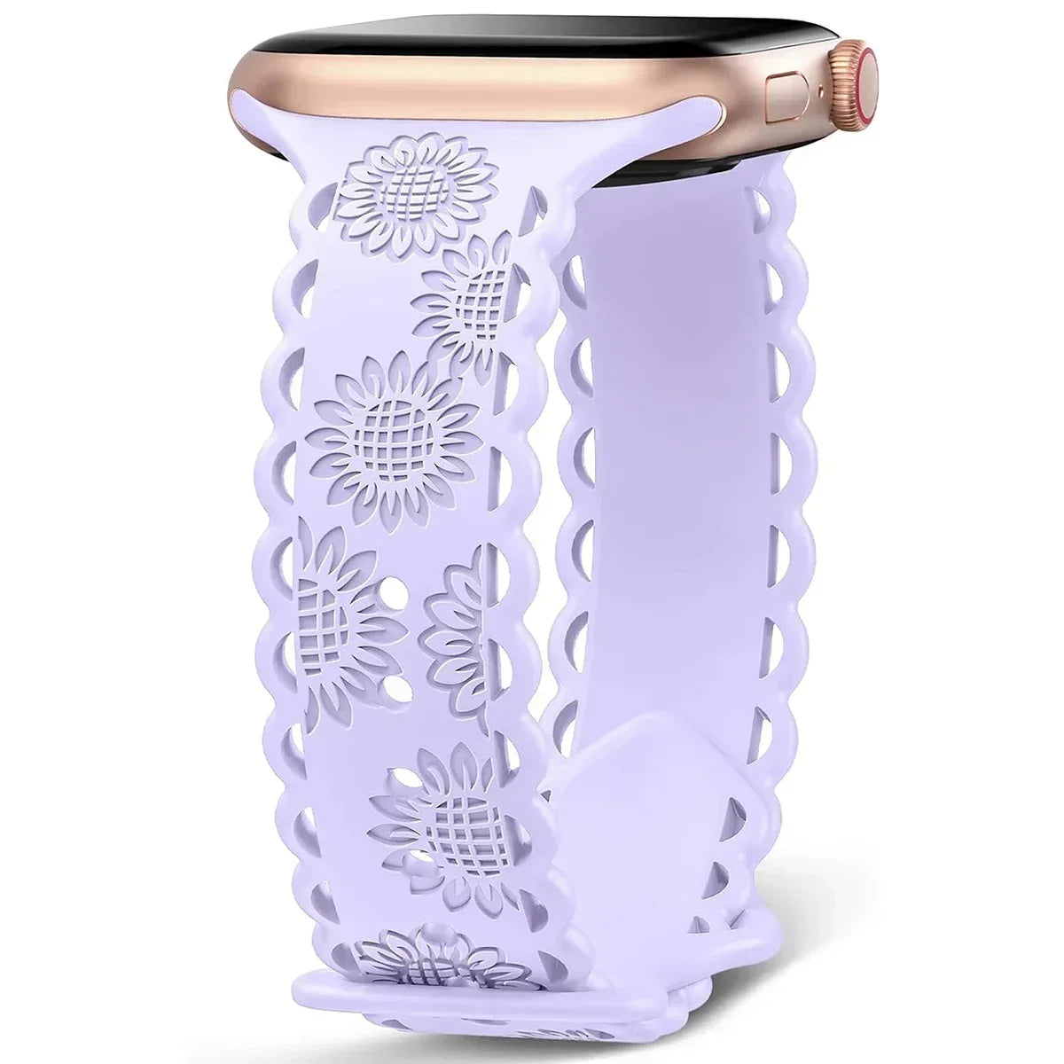 Engraved Floral Strap for Apple Watch Ultra2 49mm 45 44 42 41 40mm 38mm Silicone Band for IWatch Series 9/8/7/6/5/4/3/2/SE Ultra Qme Lavender 42mm 44mm 45mm 49mm