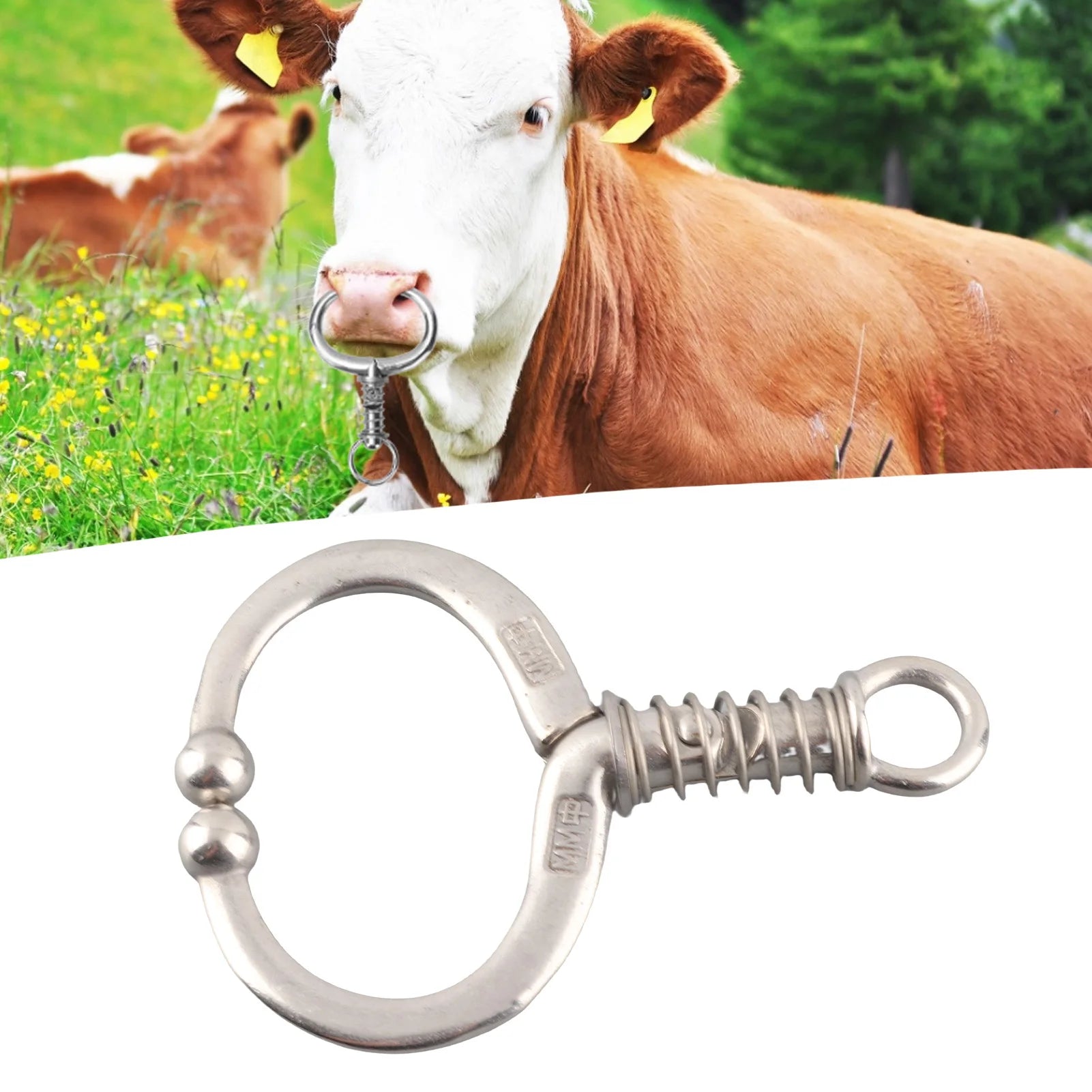 Stainless Steel Spring Type Bull Nose Ring Punch Free Cattle Nose Ring Livestock Traction Breeding Supplies for Cattle Farm Qme