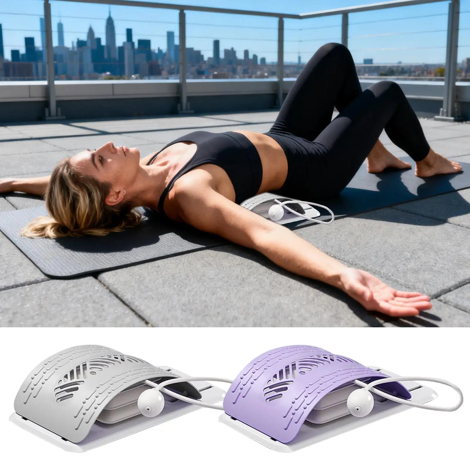 Lumbar Stretcher Ergonomic Back Stretcher for Lower Back Relief Adjustable Support Board Corrector for Workout Women Men Indoor Qme