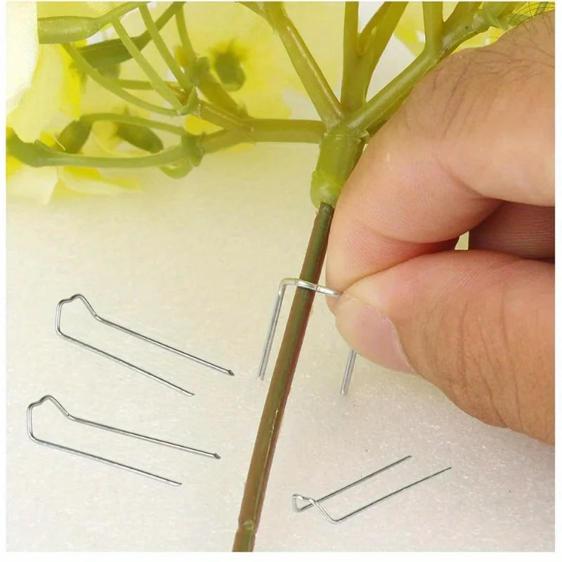 100 Green U-Flower Pins, 1.8 Stainless Steel Handicraft Sticks for Garlands, Bouquets and Botanicals Qme