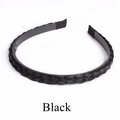 Vintage Braided Wig Headband Women Girls Fashion Hair Band Turban Qme black