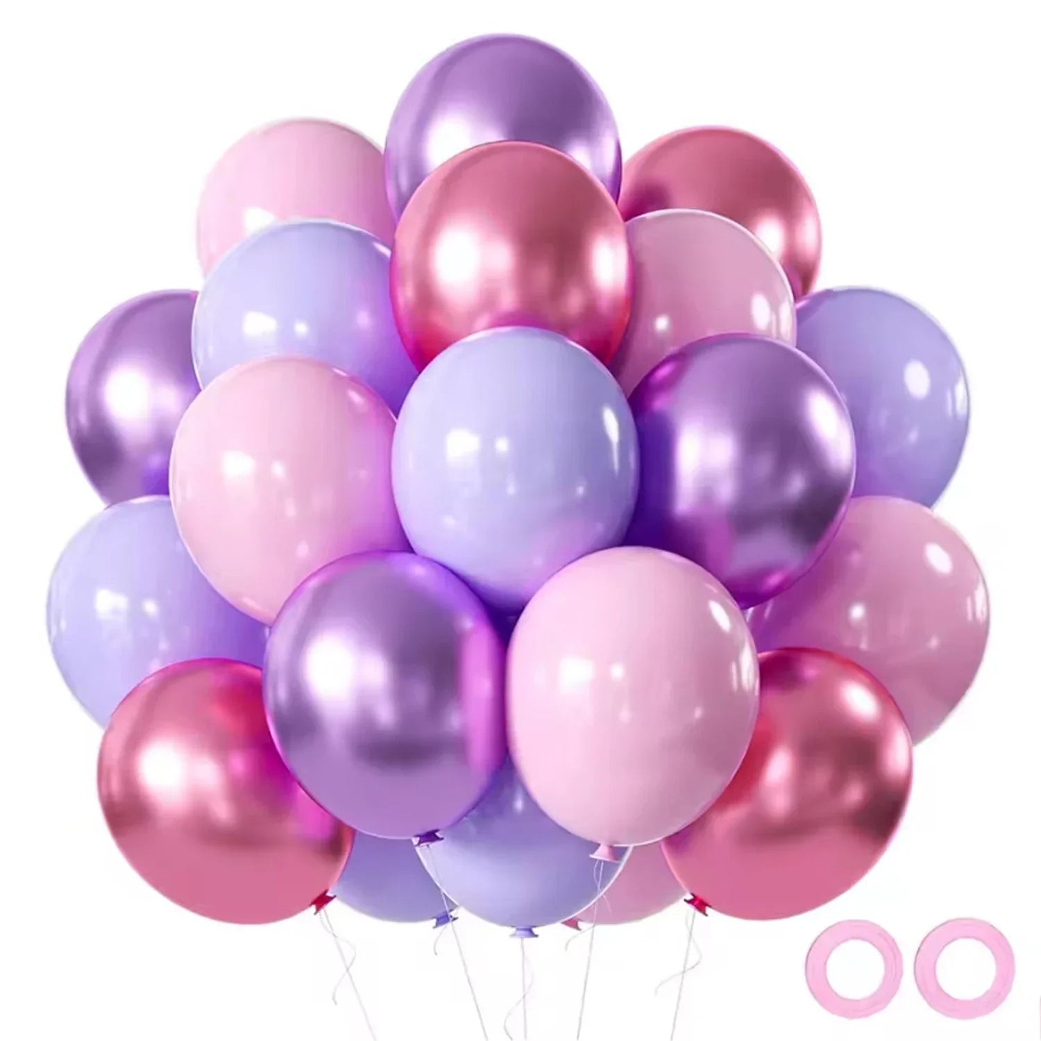 42pcs Pink and Purple Party Balloons Metallic Rose Red Purple Latex Balloons for Girls Birthday Wedding Party Decorations Qme