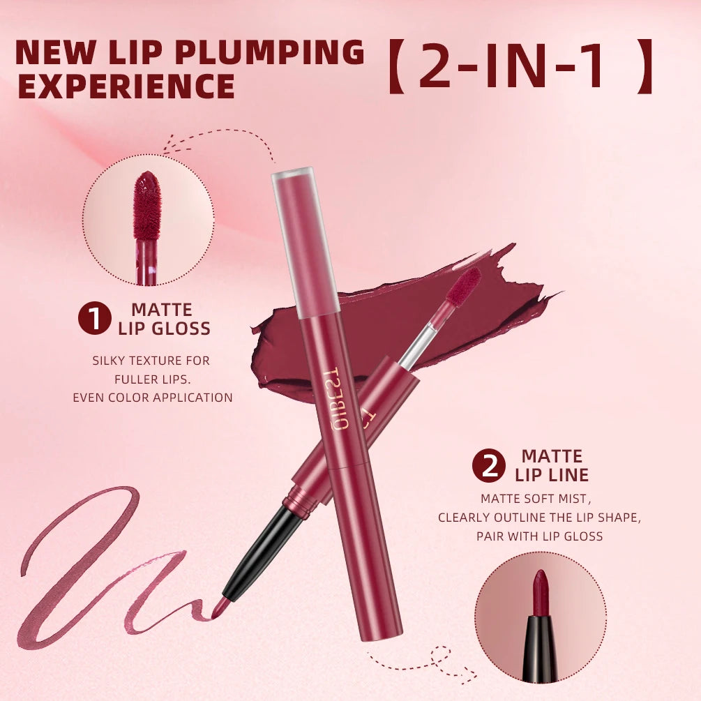 2 In 1 Double-end Lipgloss Lipliner Moisturizing Lipgloss Waterproof Long Lasting Matte Lip Liner Pen Makeup Lipliner 6 Colors Qme