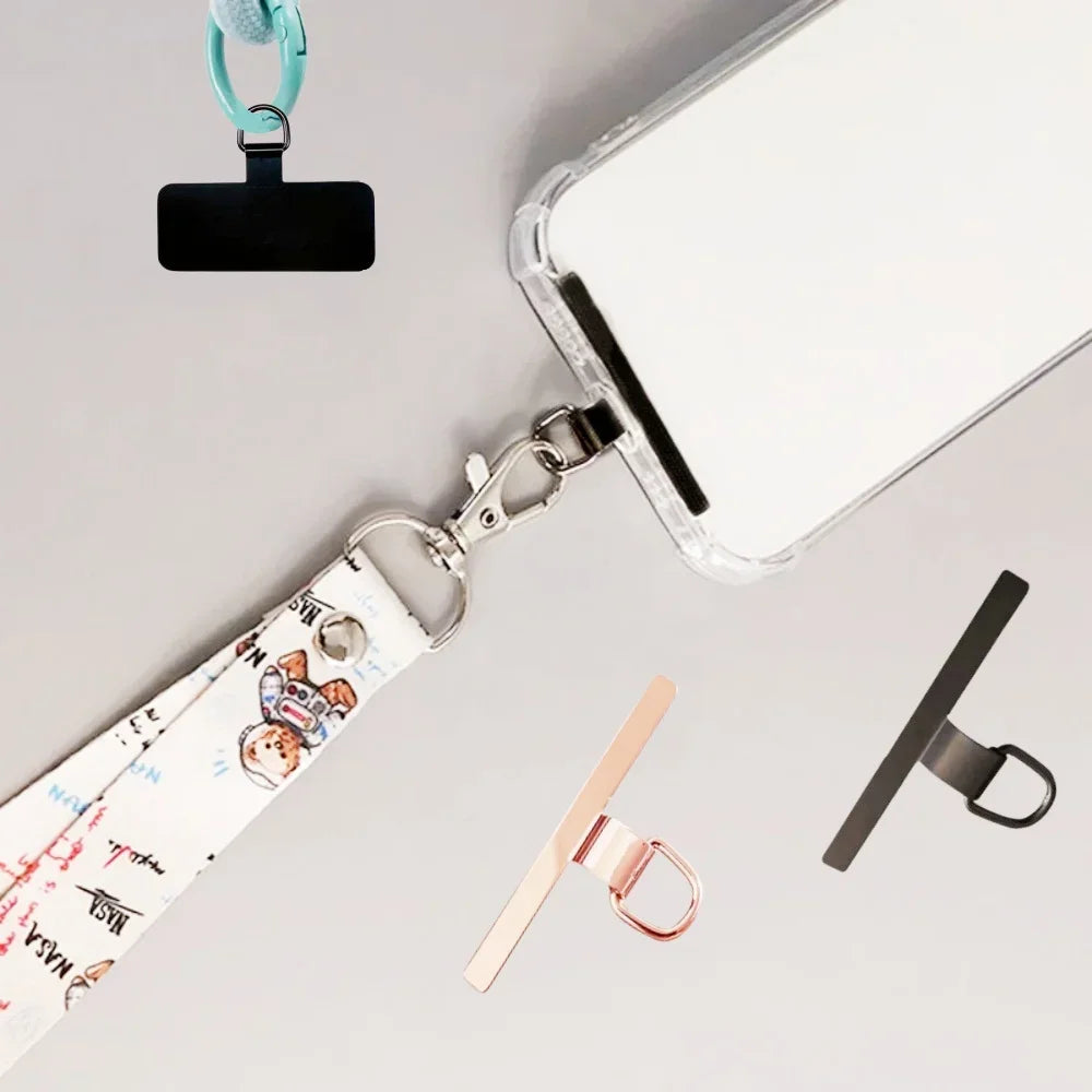 4pcs Stainless Steel Ultrathin Cellphone Lanyard Connectic Clip Hanging Strap Mobile Phone Safe Connect Piece Phone Accessories Qme