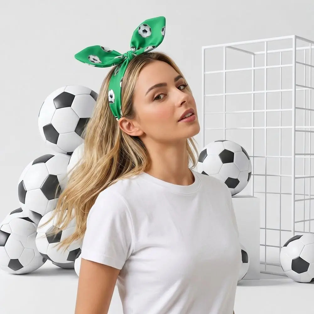 Cute Football Headband Rabbit Ear Soccer Print Soccer Fan Hair Band Charming Design Funny Costume Bunny Knot Headband Qme