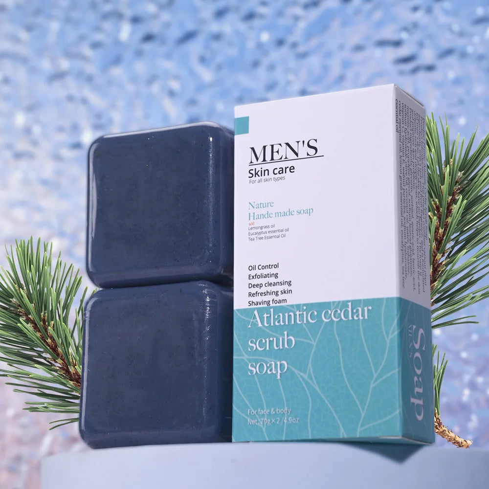Cedrus Atlantica Scrub Soap Men Anti-acne Herbal Olive Oil Face Wash Qme