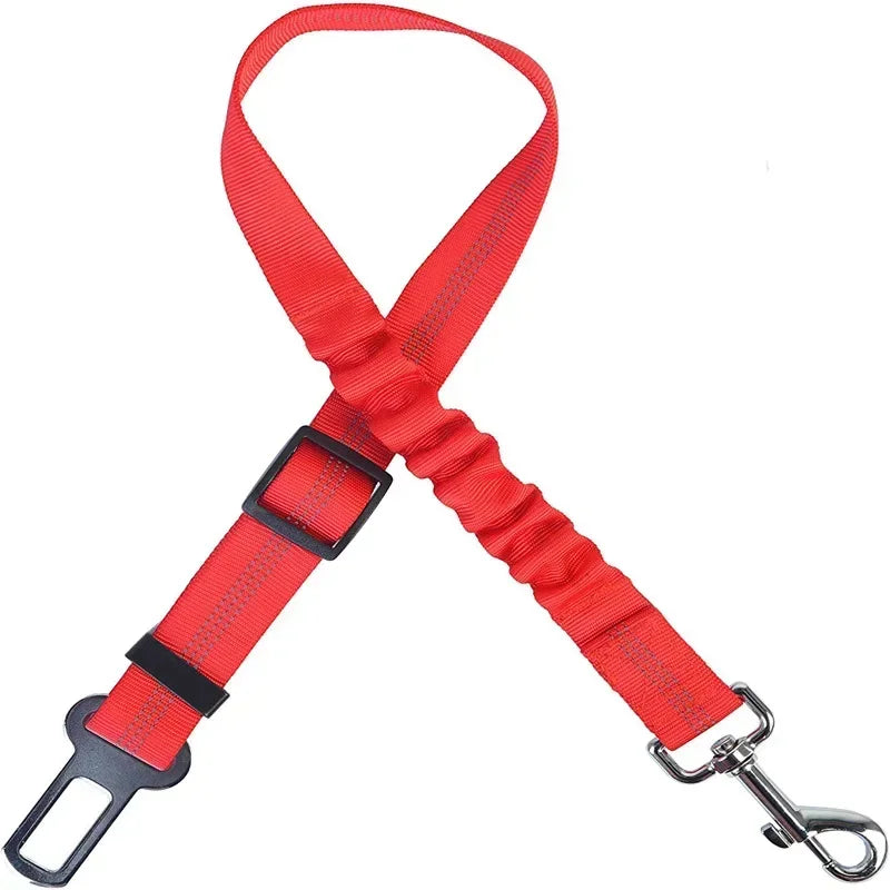 2pcs 3-in-1 Adjustable Reflective Bungee Tether Dog Car Harness with Clip Hook Latch & Buckle for Dogs Pets Safety Seatbelt Qme Red