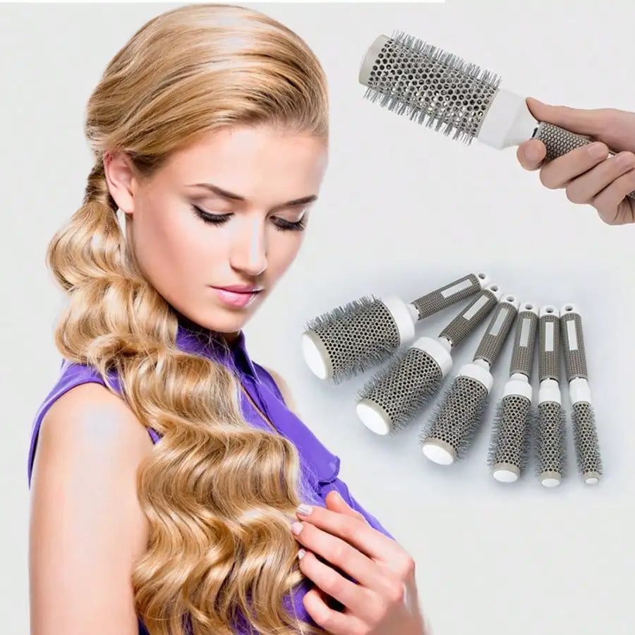 Grey White Barrel Styling Hair Brush Ceramic Aluminum Tube Comb Round Qme