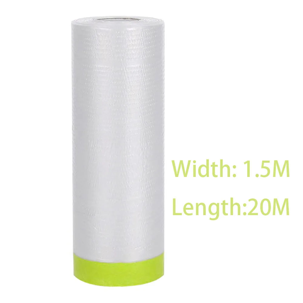 Pre-Taped Masking Film Drop and Cloth Plastic Cover Sheets Transparent Floor Carpet Protector for Furniture Car Painting Qme 1.5