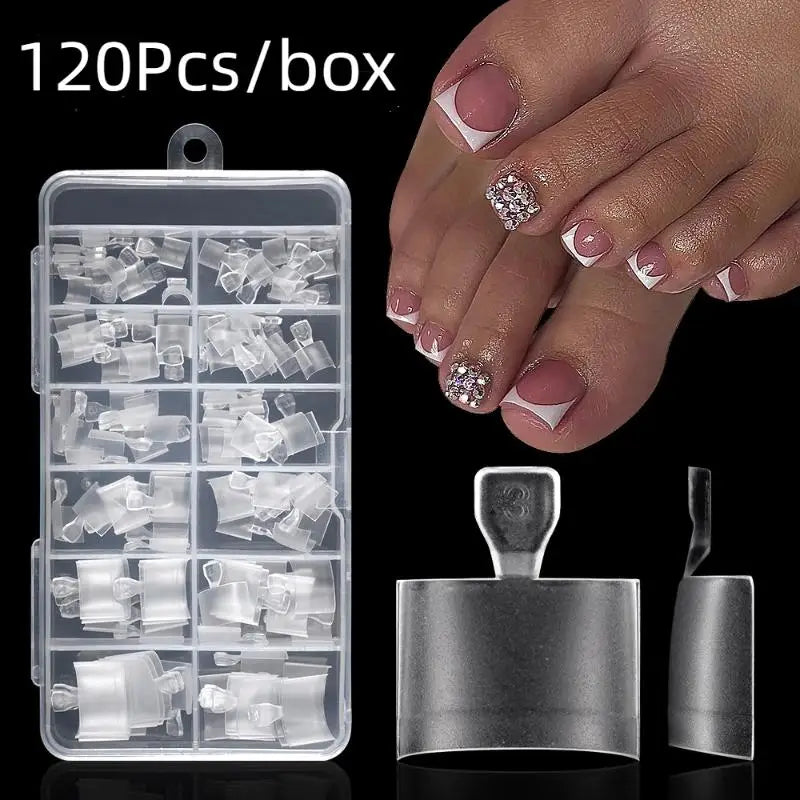 Box Women's Frosted Square Press-on Toe Nail Tips Half Cover Pedicure Qme