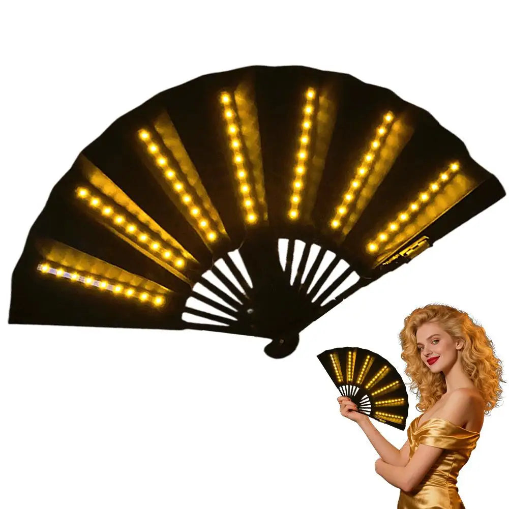 Light Up Folding Fan Line Dancing Women Hand Glowing Stage Qme C