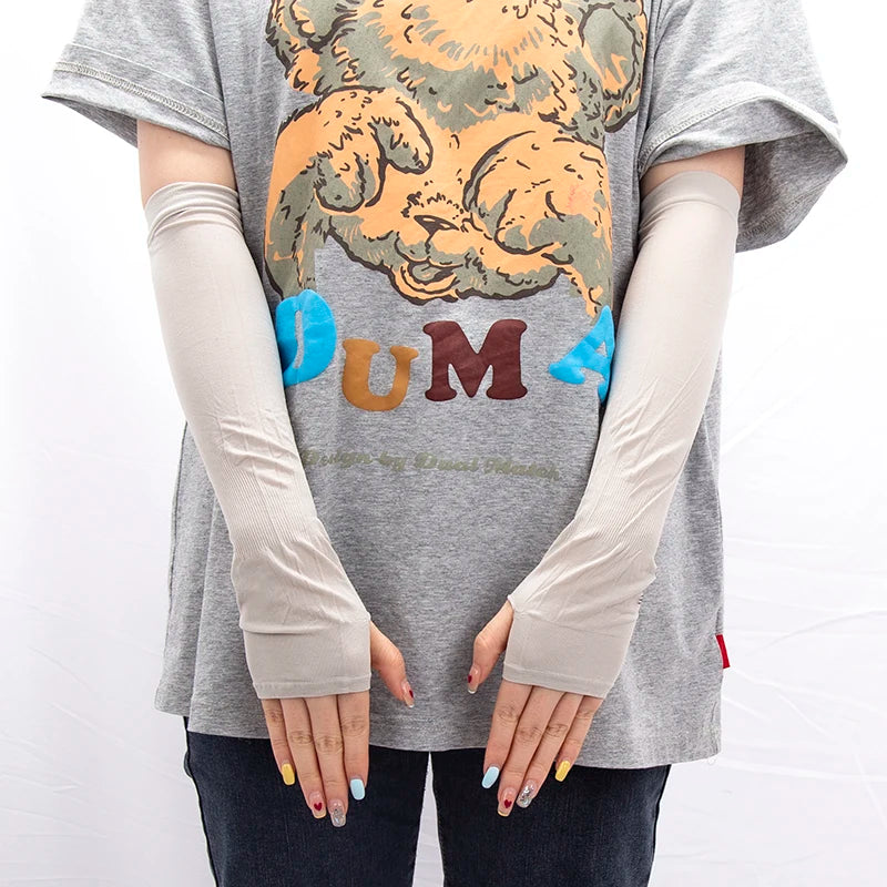 Women Sun Protective Sleeves Long Gloves Breathable Quick Dry Men Qme GRAY length-31cm