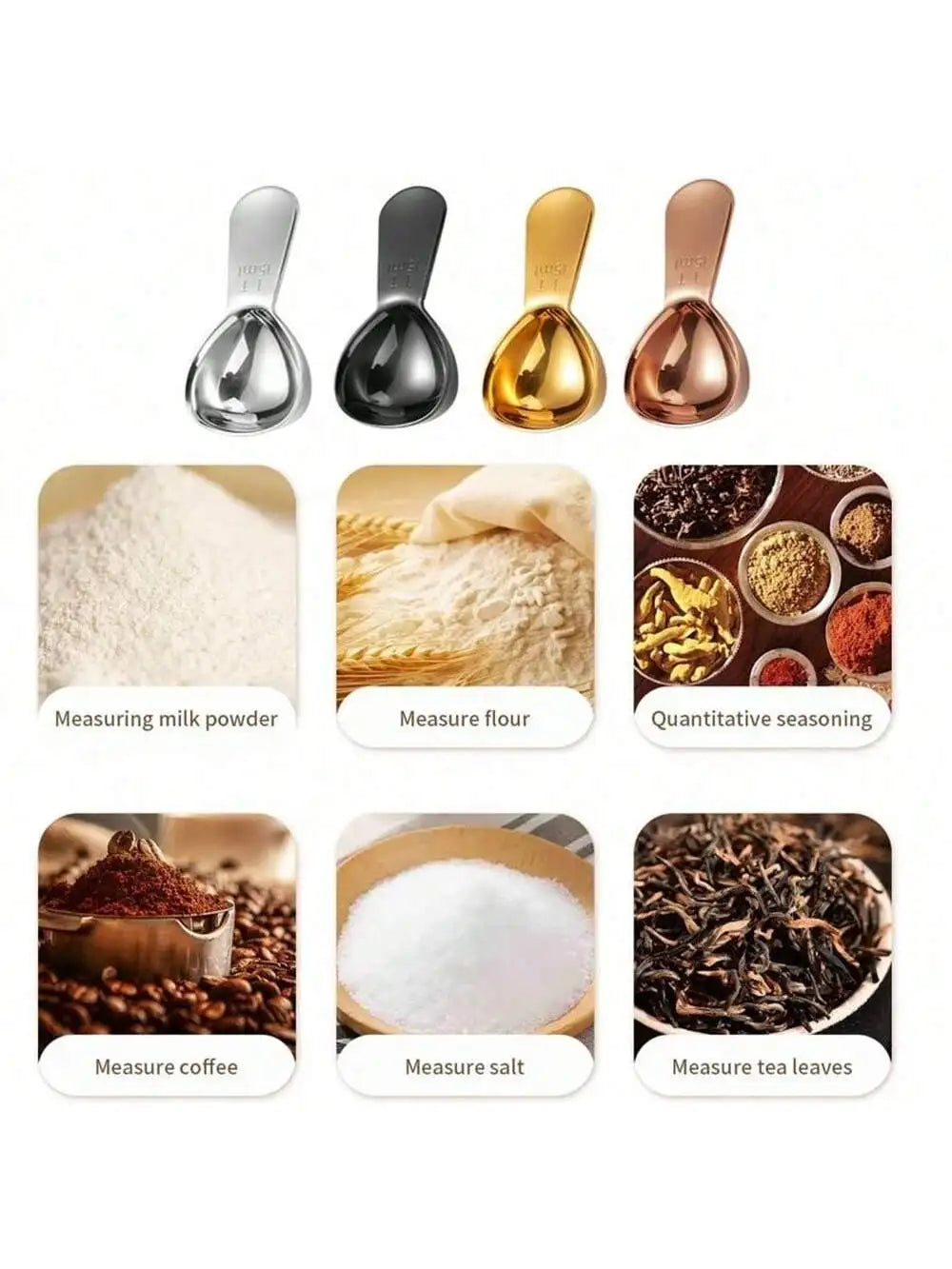 Stainless Steel Short Handle Coffee Measuring Spoon Scale Marks Qme