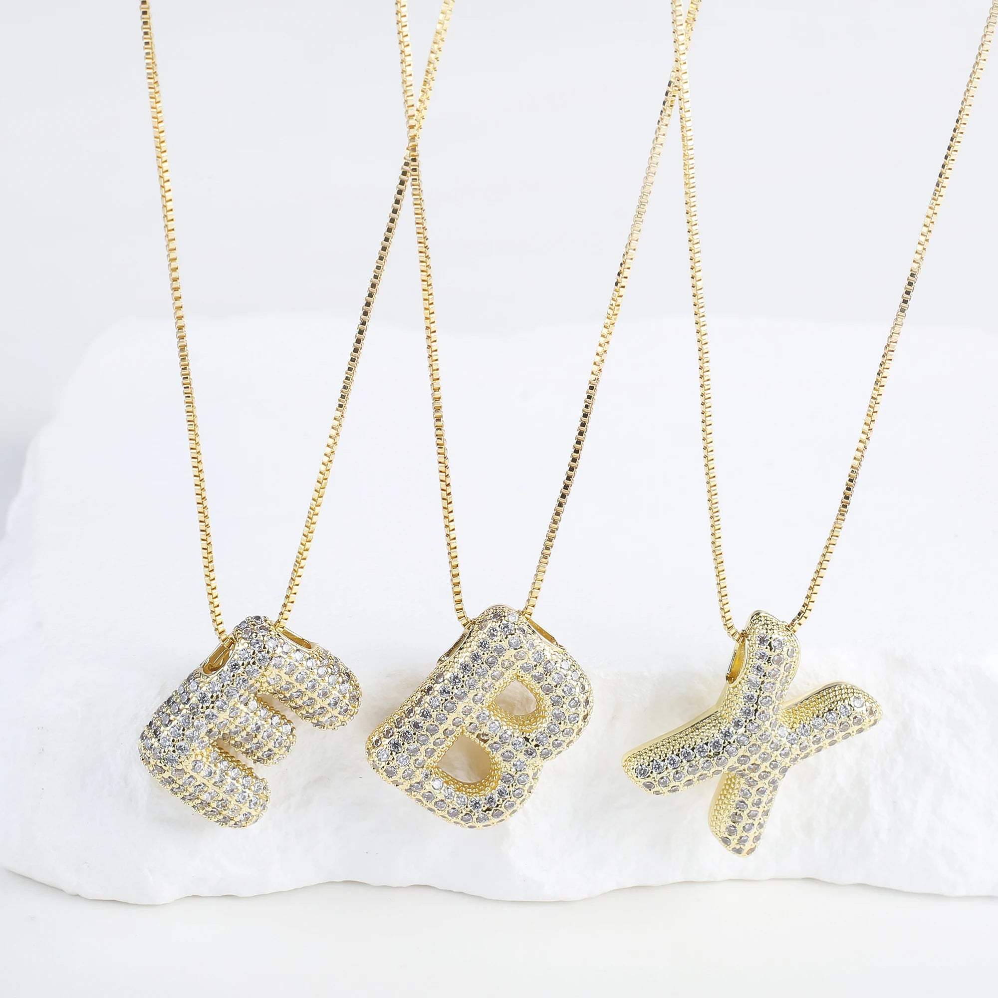 Luxury 3D Shiny Zirconia A-Z 26 Letters Gold Plated Chunky Pendant Necklace Hip Hop for Man Woman Party Jewelry Gift Daily Wear Qme
